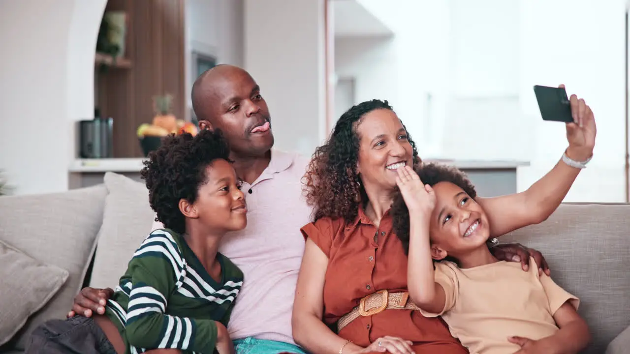 Home face selfie and African family smile