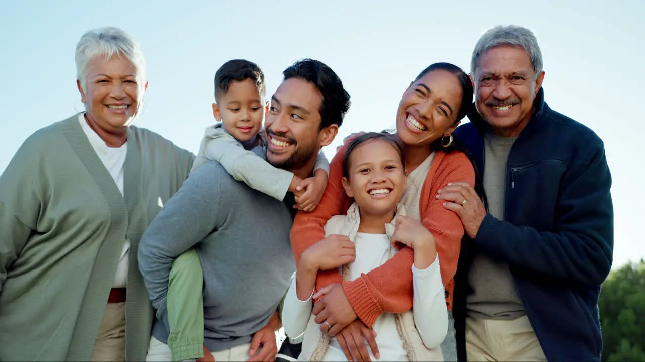 Happy nature and big family embracing