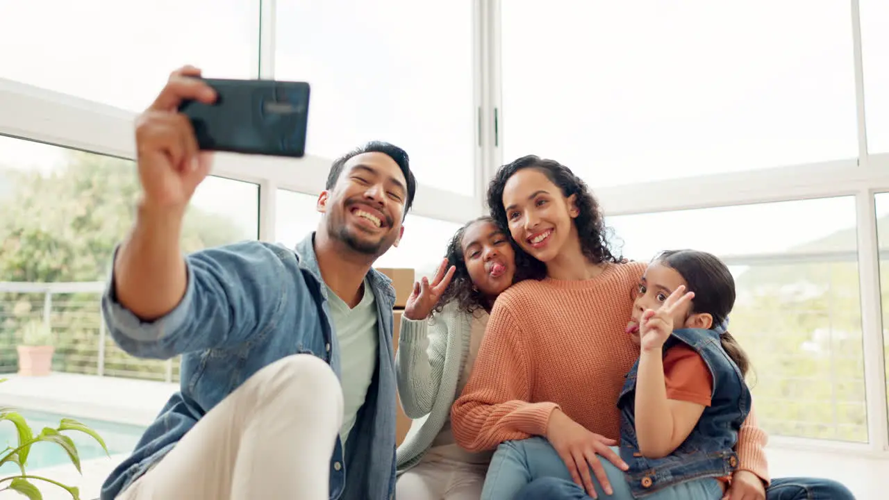 Love selfie and happy family in a new home