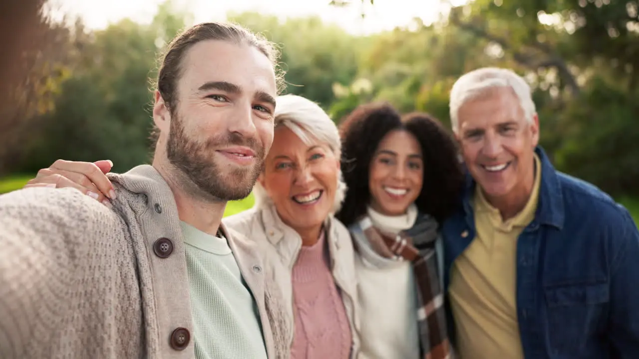 Selfie happiness and senior parent in garden