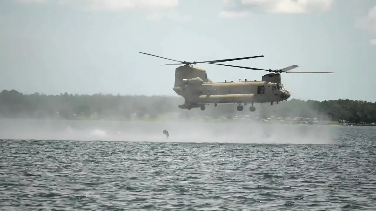 Florida National Guard Soldiers Helocast In Kingsley Lake From A Ch47 Chinook Helicopter At Camp Blanding