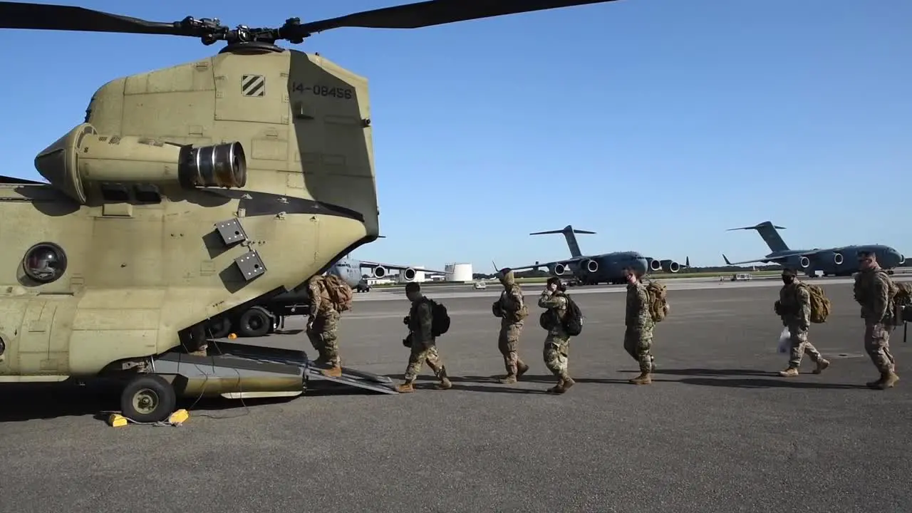 Soldiers Airmen And Chinook And Black Hawk Helicopter Operations During Training Exercise Guardian Shield