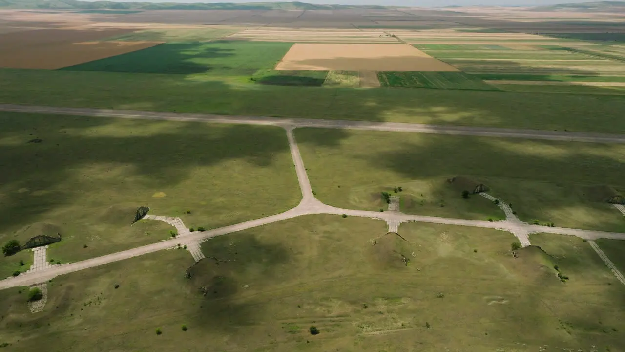 Runways of abandoned military airfield in Big Shiraki steppe Georgia