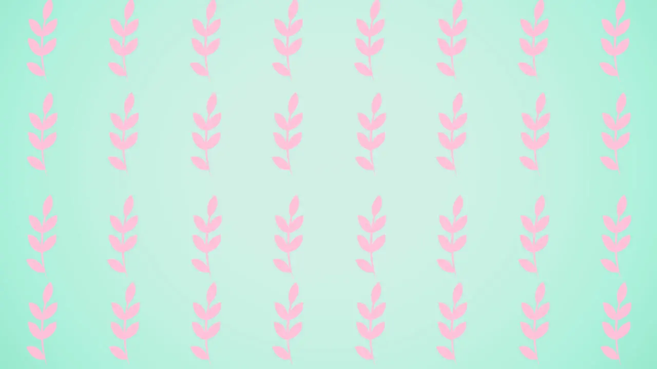 Animation of rows of pink leaves on blue background