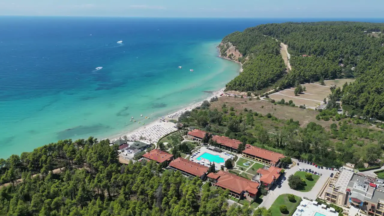 Halkidiki Luxury Beach Resort Hotel in Kassandra Greece Aerial 4k