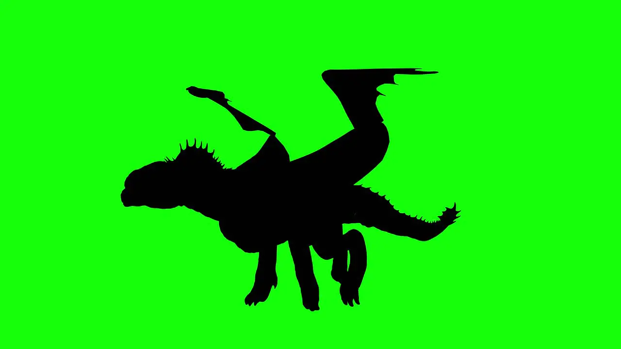 Silhouette of a fantasy creature monster dragon running on green screen perspective view