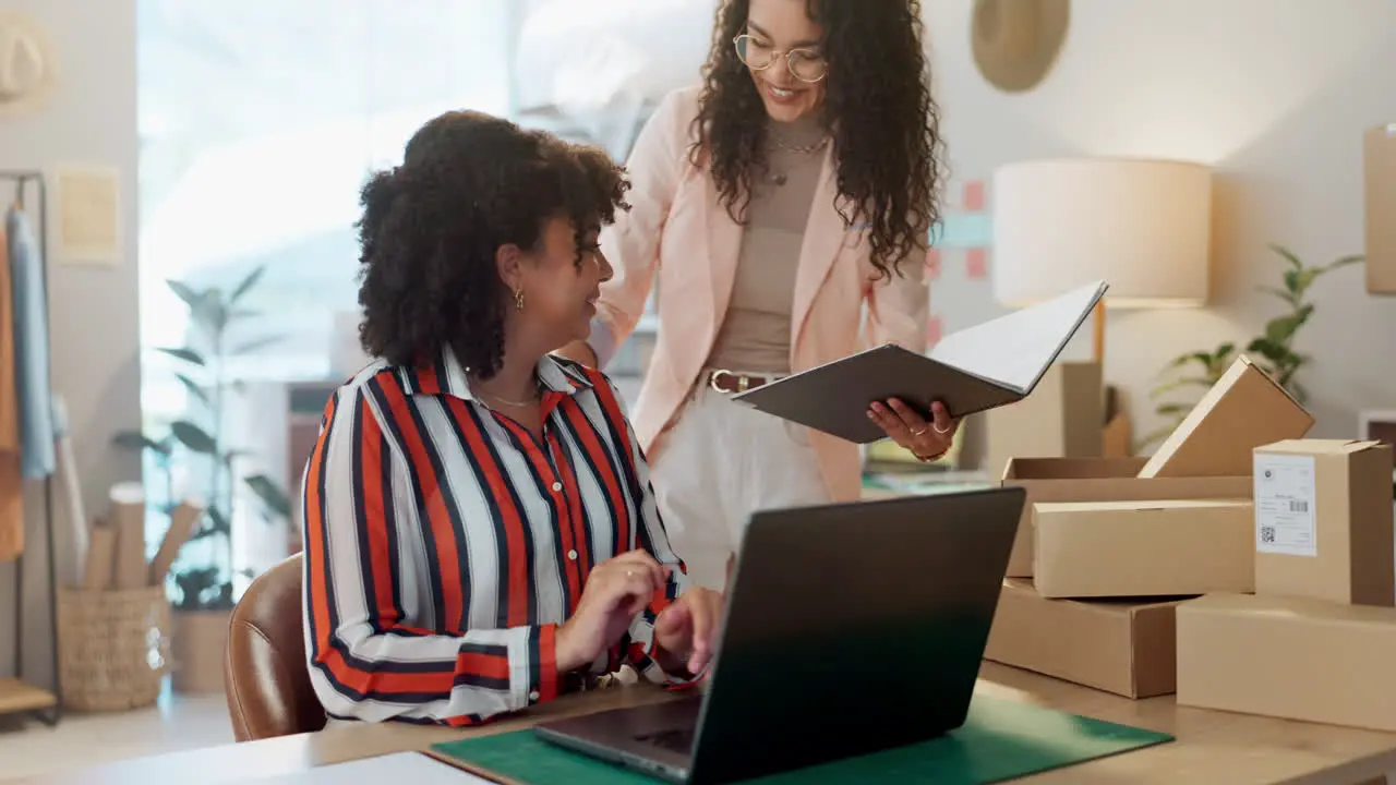 Women teamwork and laptop for logistics