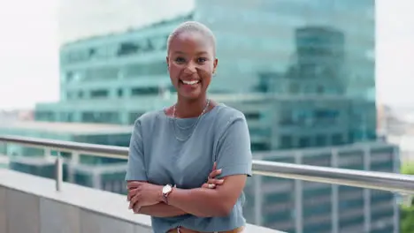 Black woman in city for business portrait