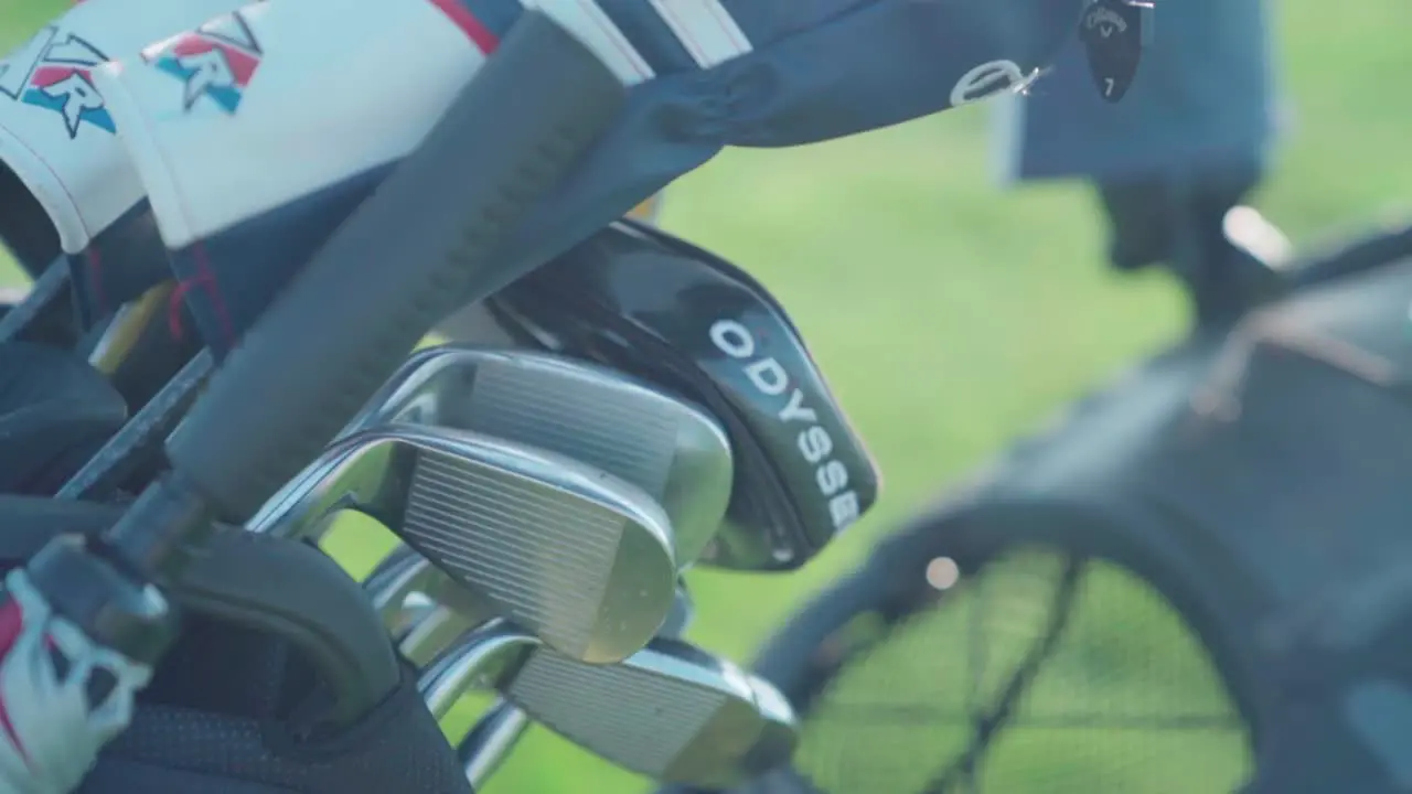 Closeup of bag with golfclubs