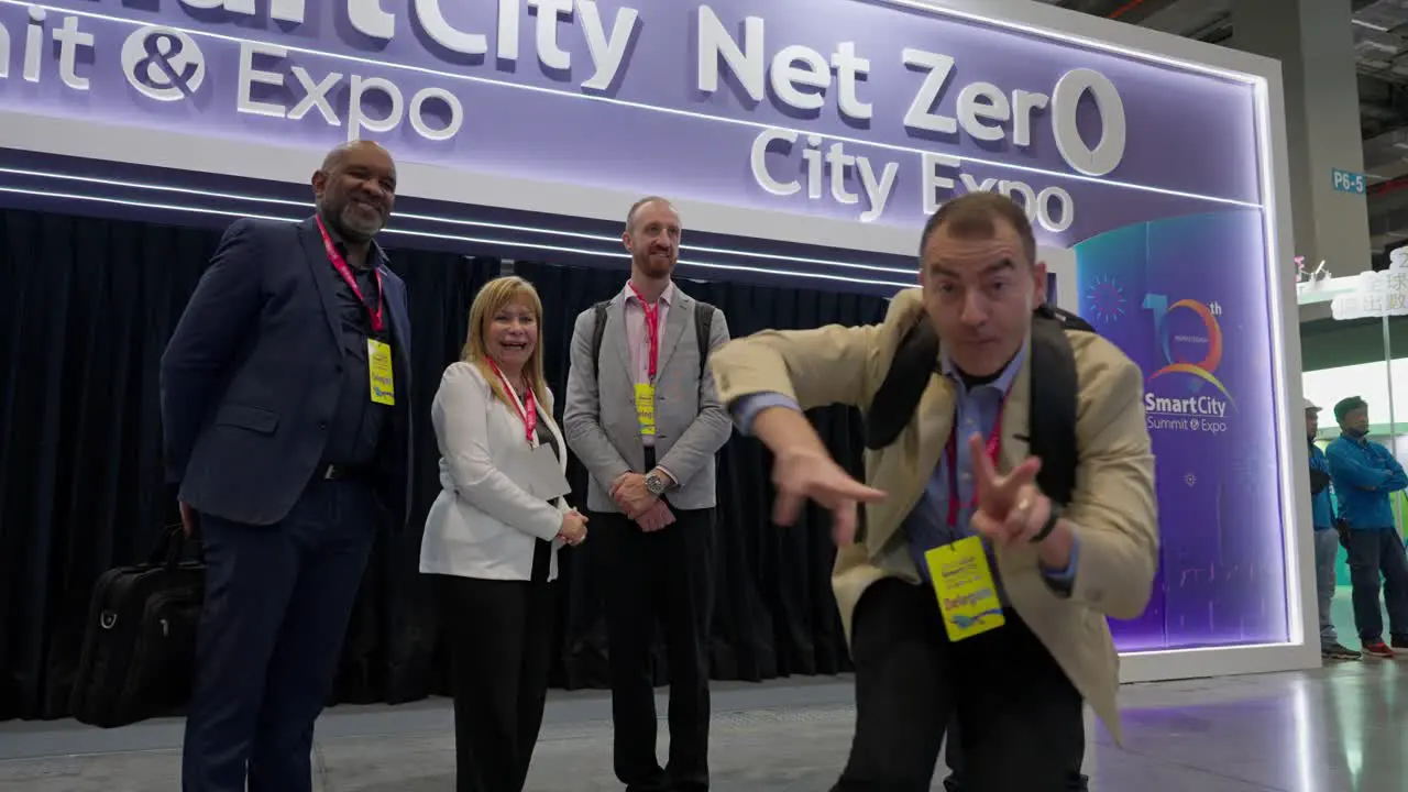 Guy dancing funnily towards the camera on Taiwan Smart City Summit and Expo 2023