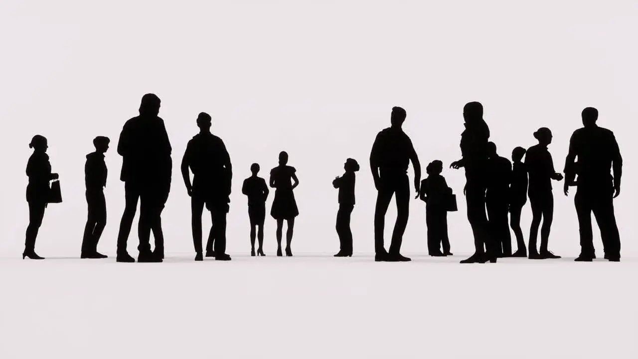 People's silhouettes standing idle talking on white background