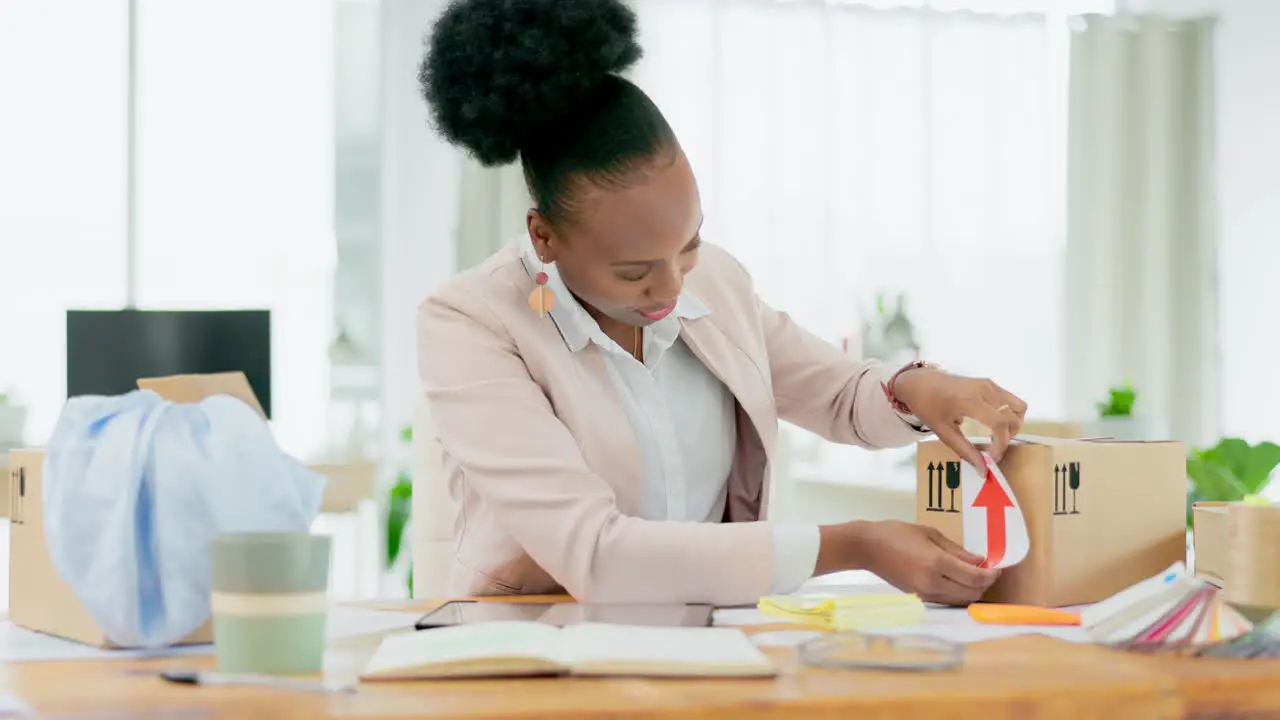 Black woman logistics and packing box