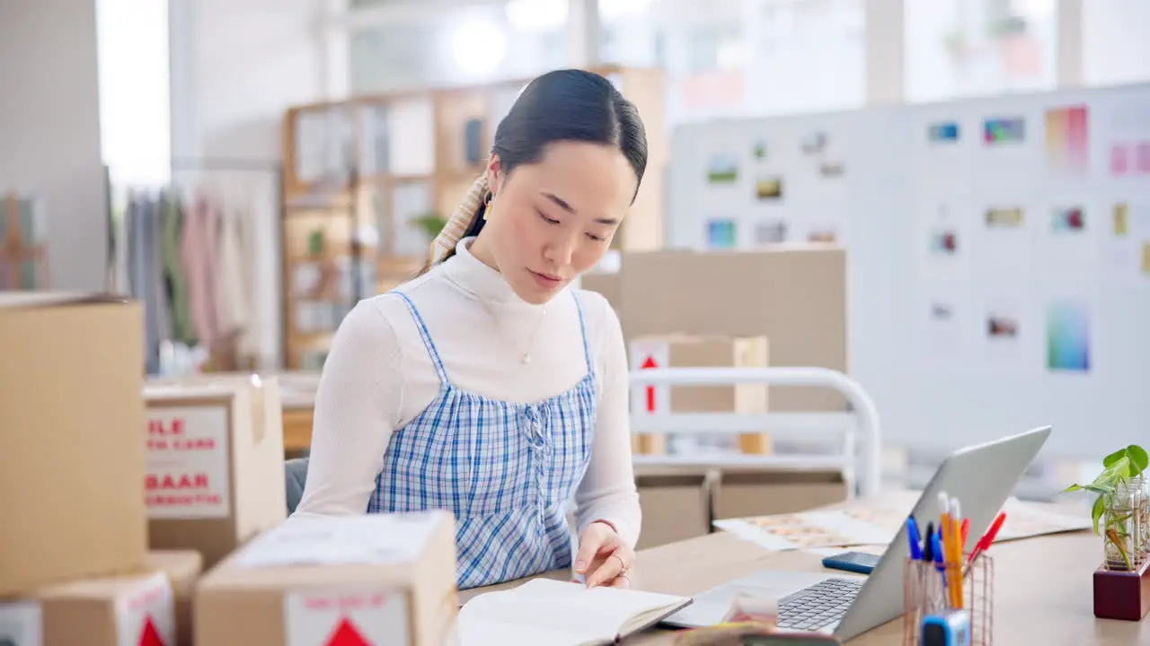 Ecommerce Asian woman at laptop with typing