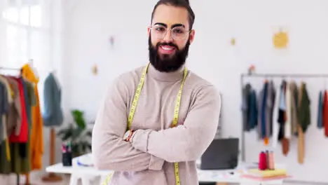 Man portrait and designer in his fashion studio