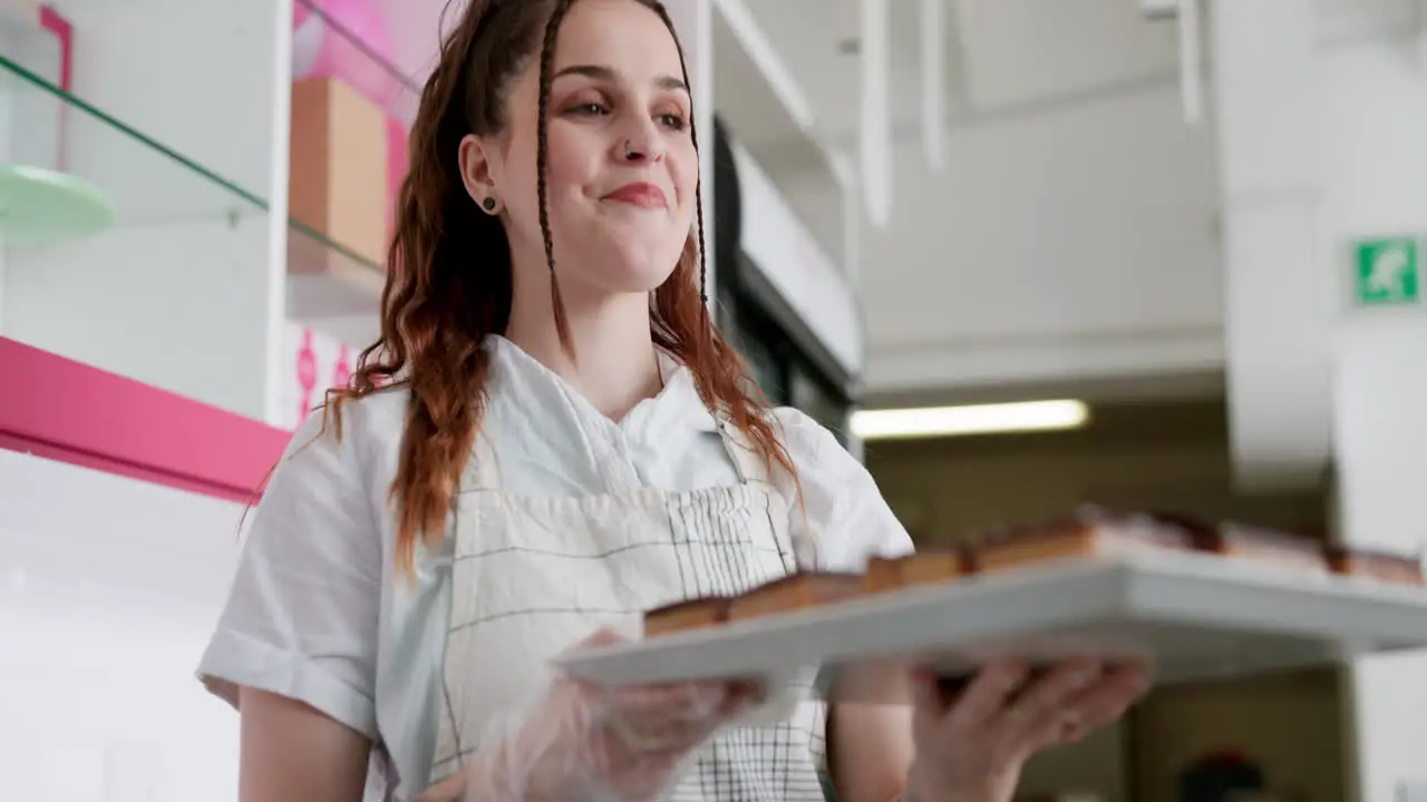 Cake dessert and bakery with woman in store