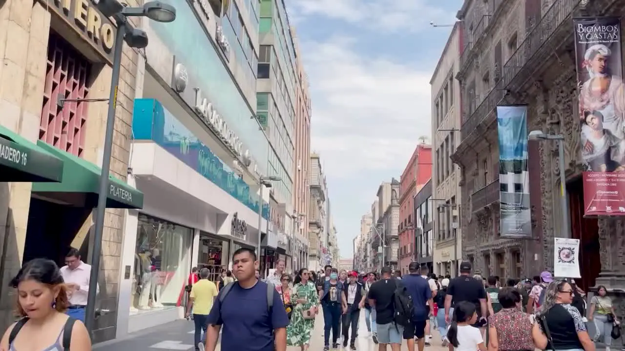 Day sunny in the historic center of Mexico City Madero street timelapse