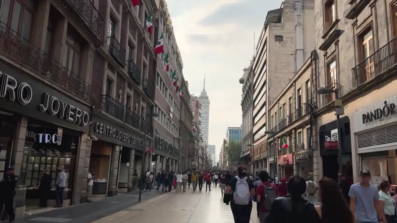 Mexico City's walk timelapse on Madero street with backdrop latinoamericana tower