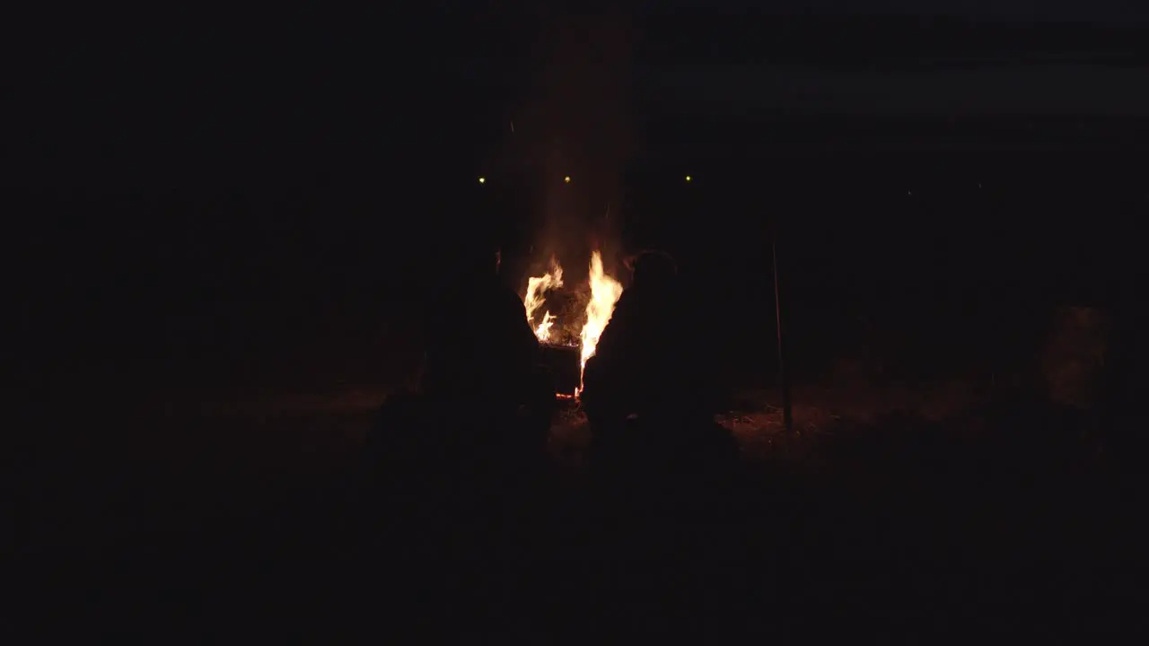 Campfire Conversation of 2 Men Dark Night 4K