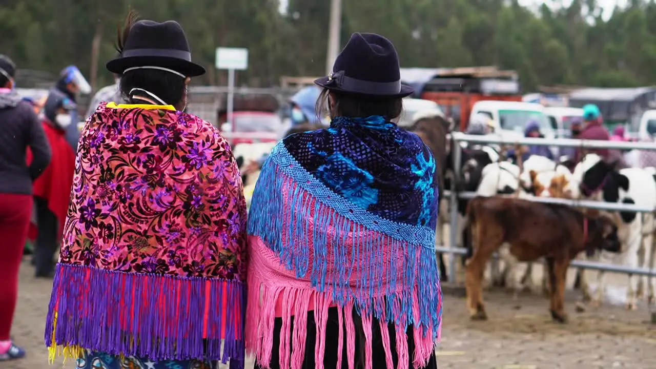 Couple of women wearing typical Equador dresses in farmstead event