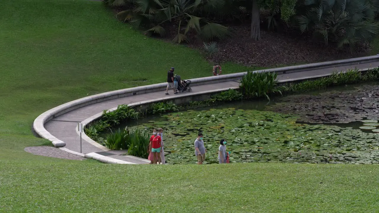 People walking and relaxing at the botanic garden in Singapore