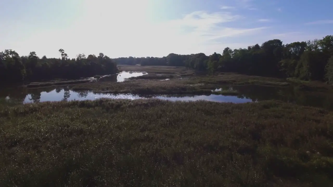 Flying Low Slow Forwards Over The Winding River on a Sunny Morning