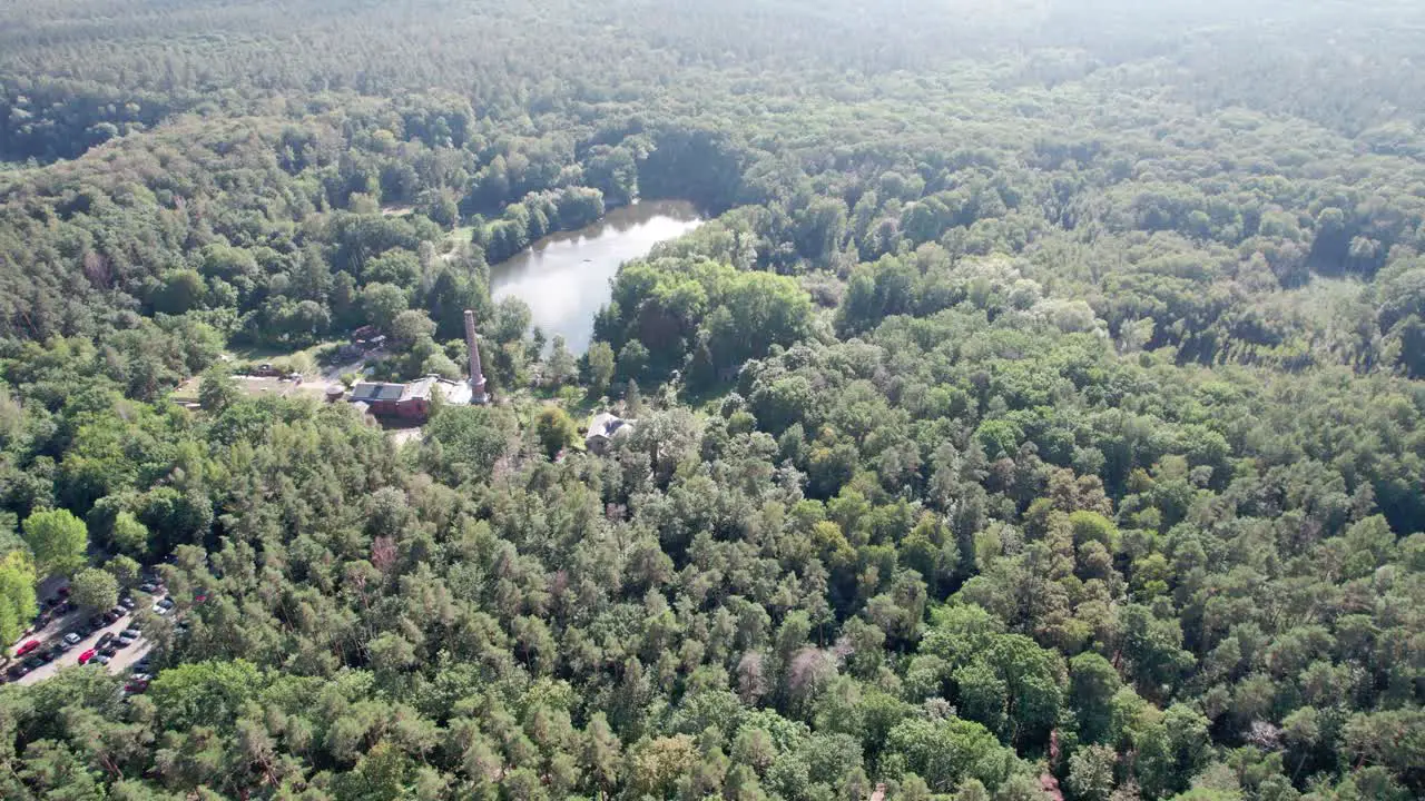 Flying Over Forest with Lake