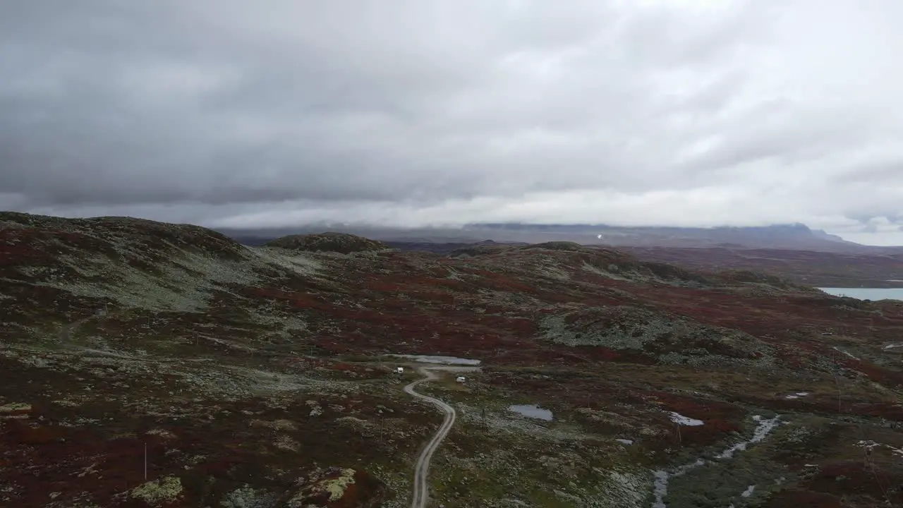 Flying over Hardangervidda National park in Southern Norway biggest plateau in Europe