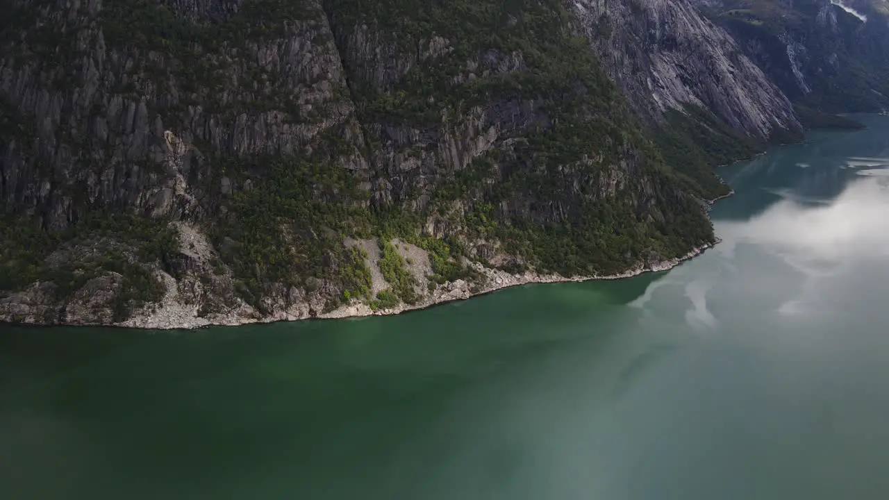 Closing up drone footage of fjord in Western Norway