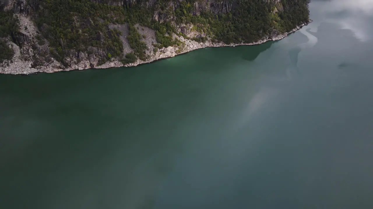 Panning drone footage of beautiful Eidfjord fjord in Western Norway