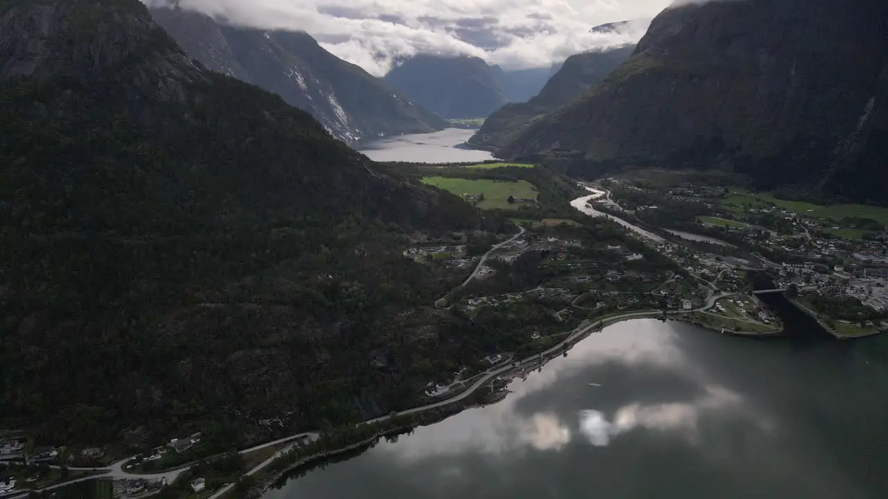 Eidfjord small town by fjord in Norway