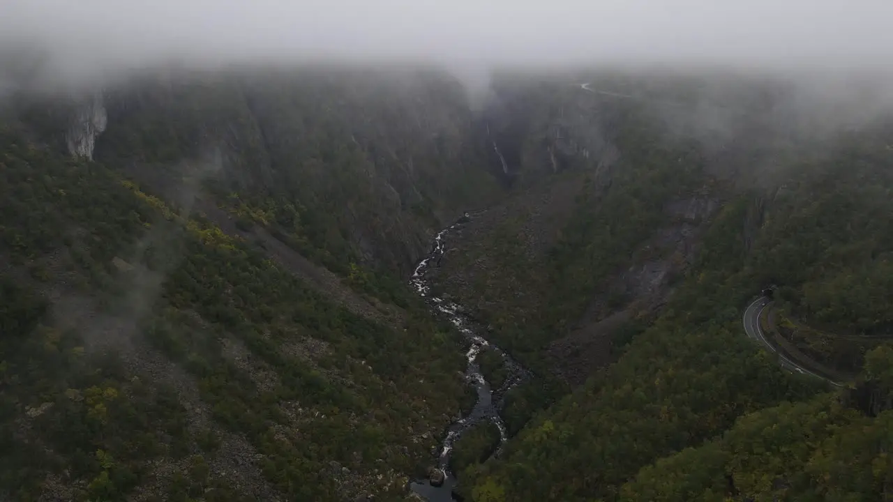 Flying over Måbødalen valley in Western Norway