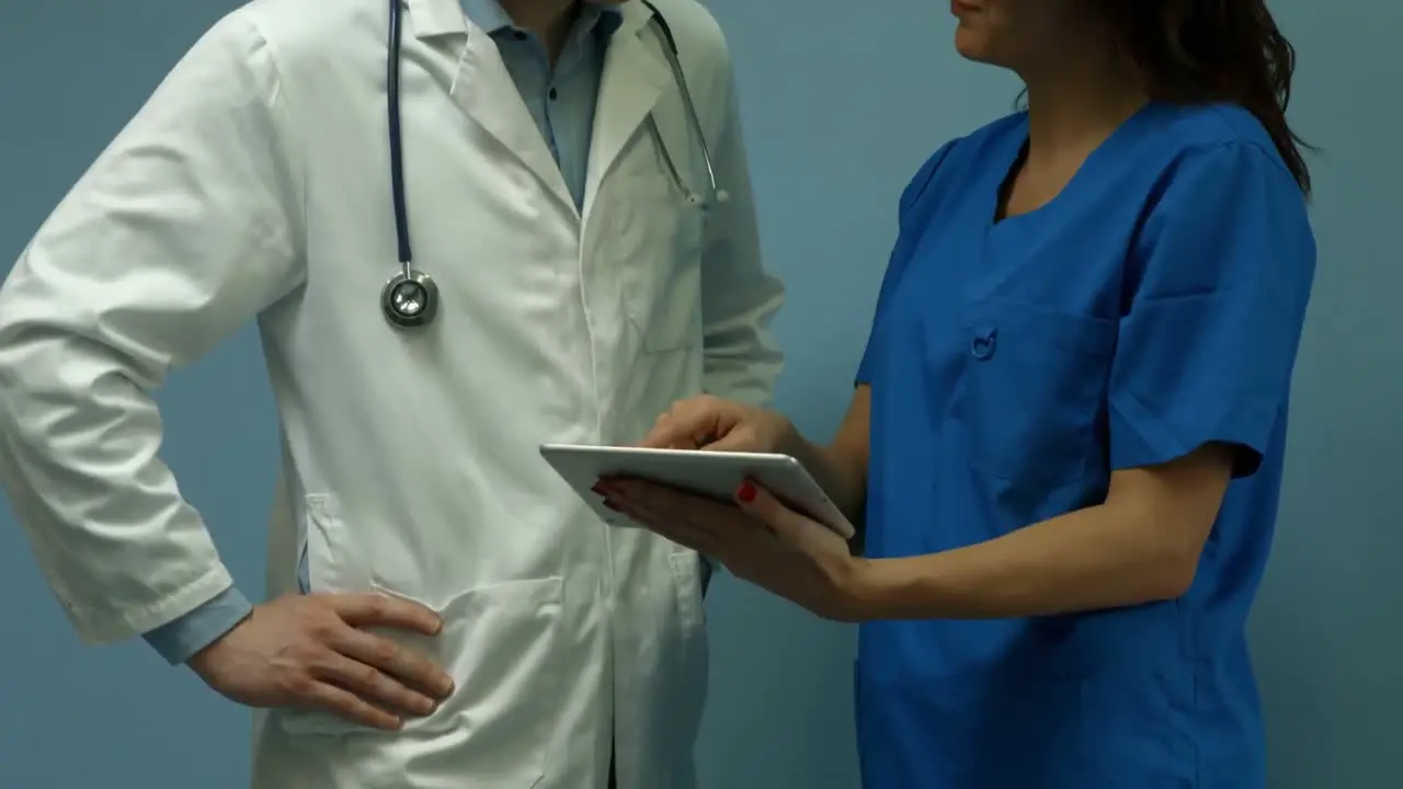 Vet and nurse chatting in office