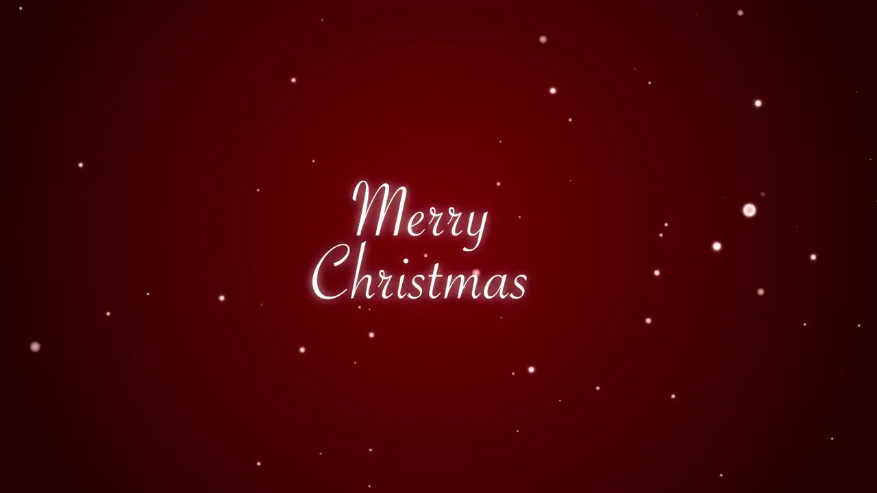 3D animation motion graphic Merry Christmas holiday season text title on abstract particle glitter background with snowing snowflakes visual effect 4K red