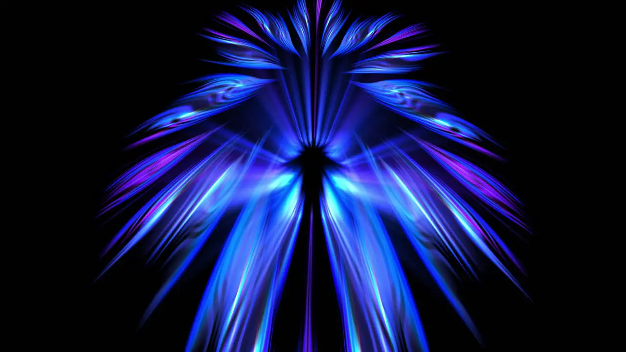 Animation of vibrant blue purple feather effect on black background