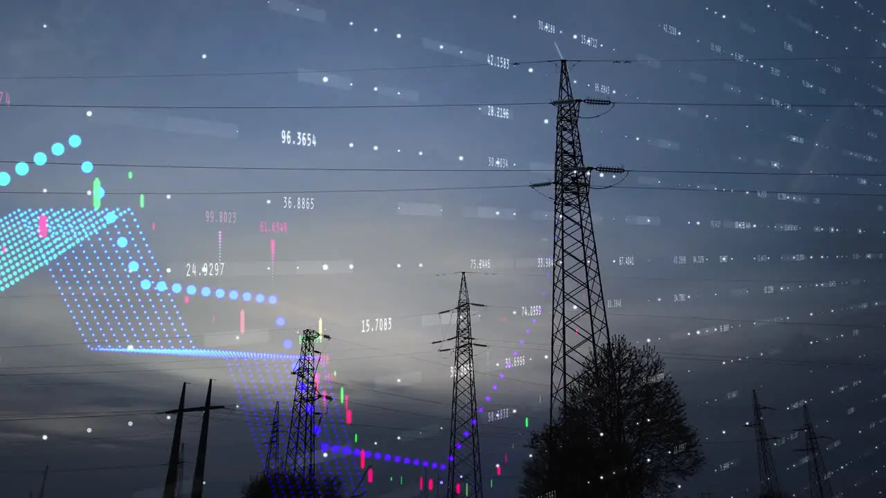 Animation of Rising Electricity Prices Graph With Distribution Pylons 3d render