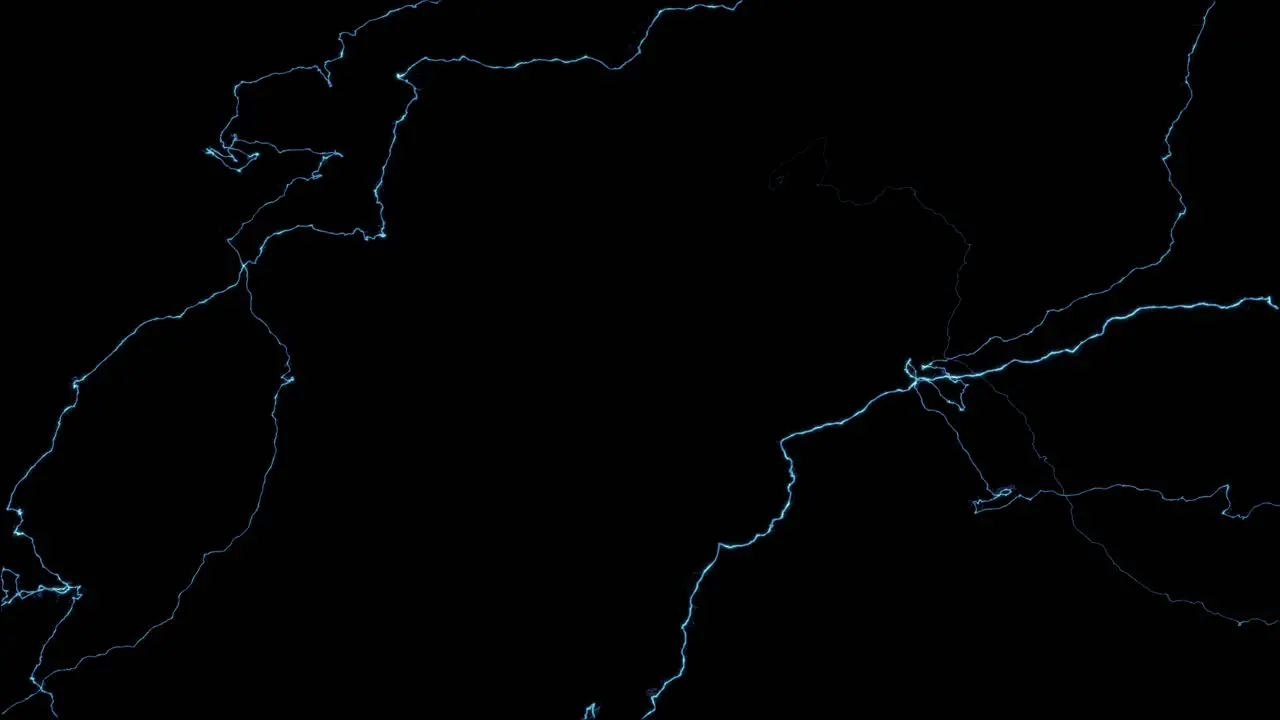 Animation blue electrical cluster waves or lightning bolts on a black background