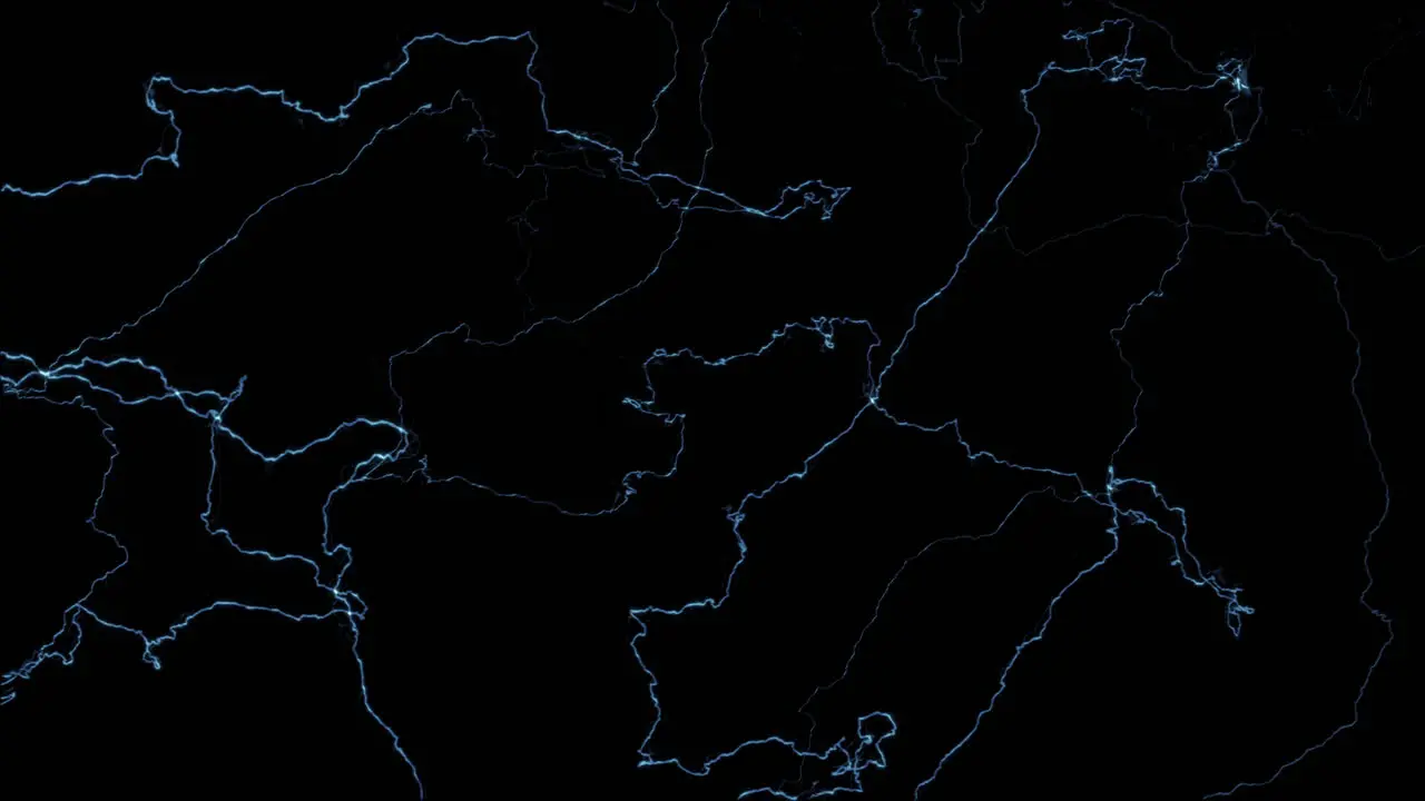 Animation of fine blue electrical waves or lightning on a black background