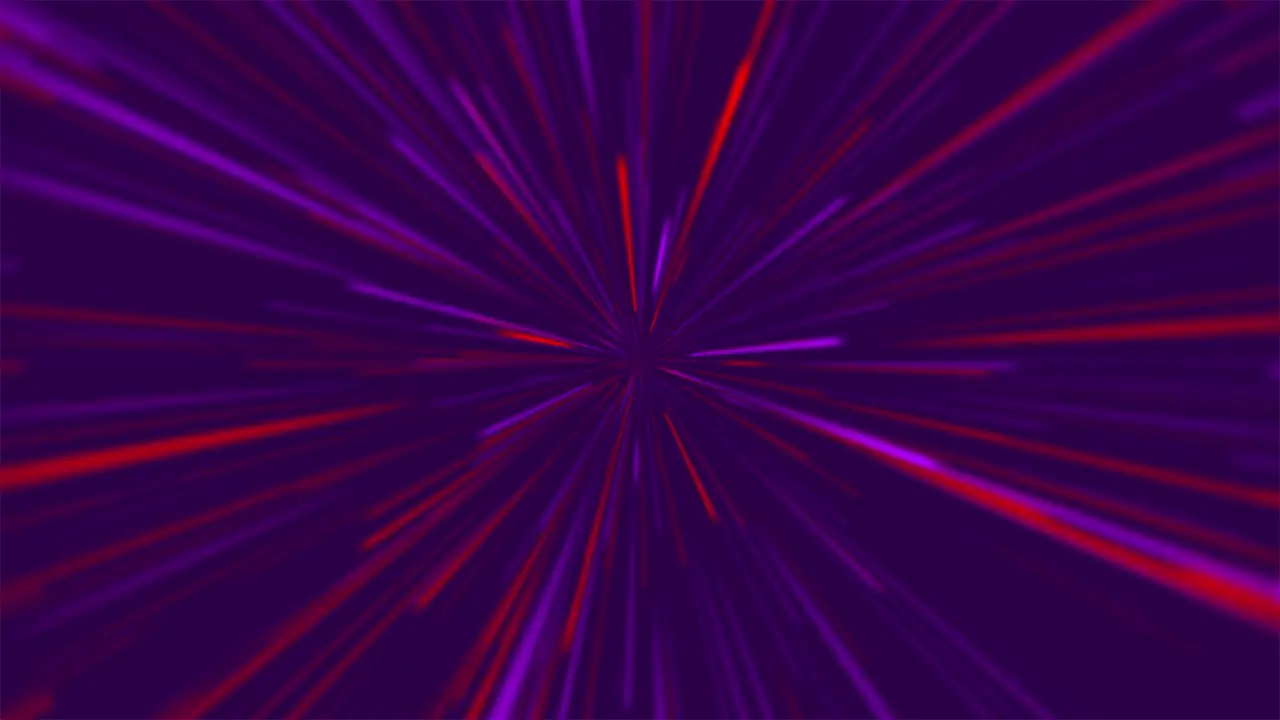 Animation of glowing colorful red and purple strikes moving like hyperspace journey