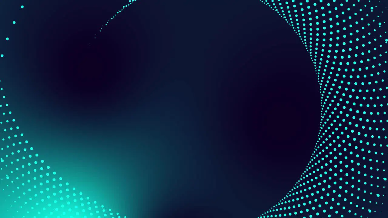 Circular dotted spot animation tech motion graphic round swirl abstract pattern geometric background looping spiral design futuristic visual effect rotation for intro title 4K teal blue