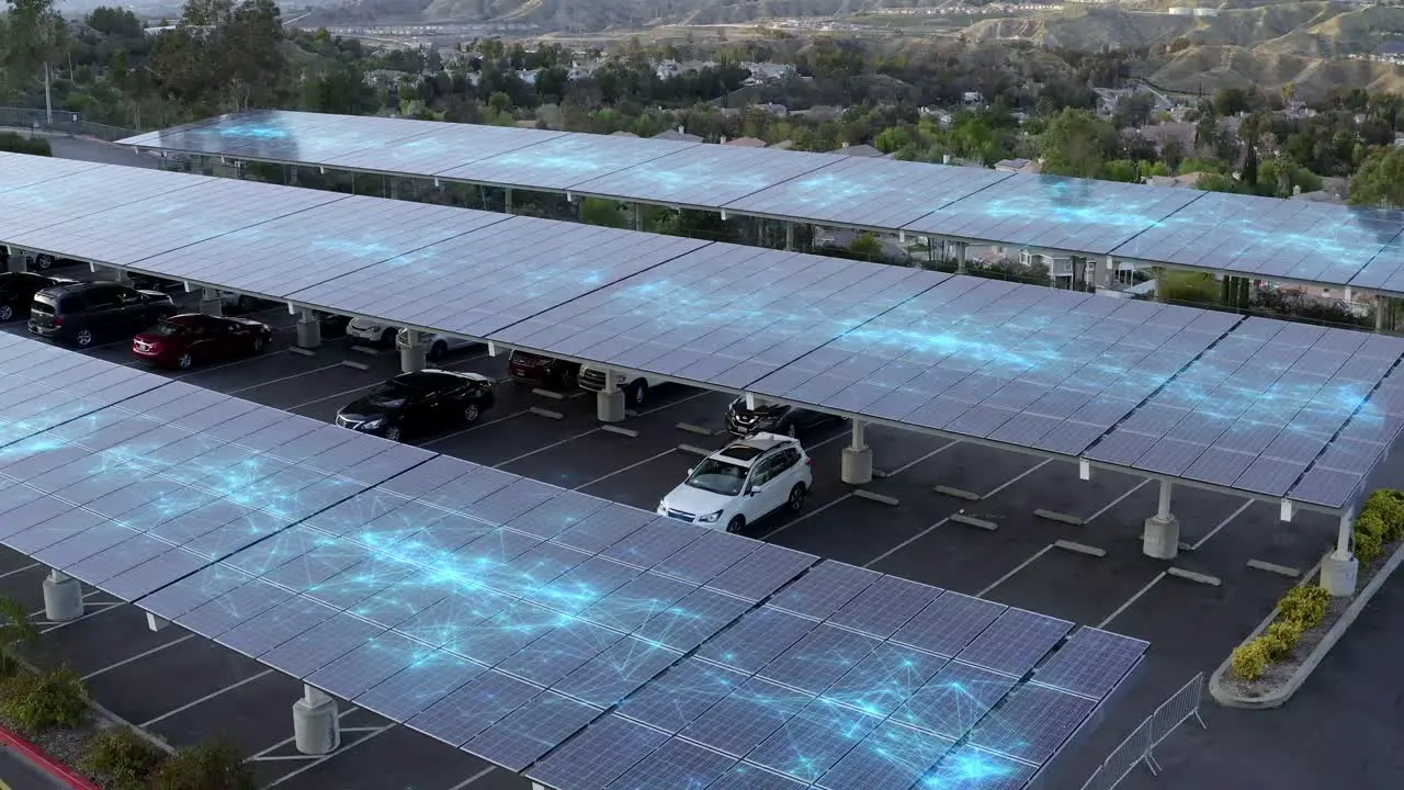 EV solar canopy collecting photovoltaic data in a neighborhood SFX visualisation