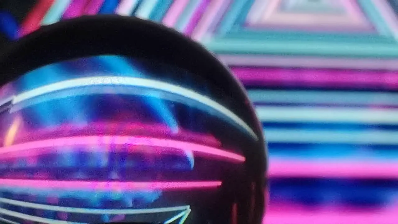 Crystal ball futuristic light show digital vortex cyberpunk techno tunnel