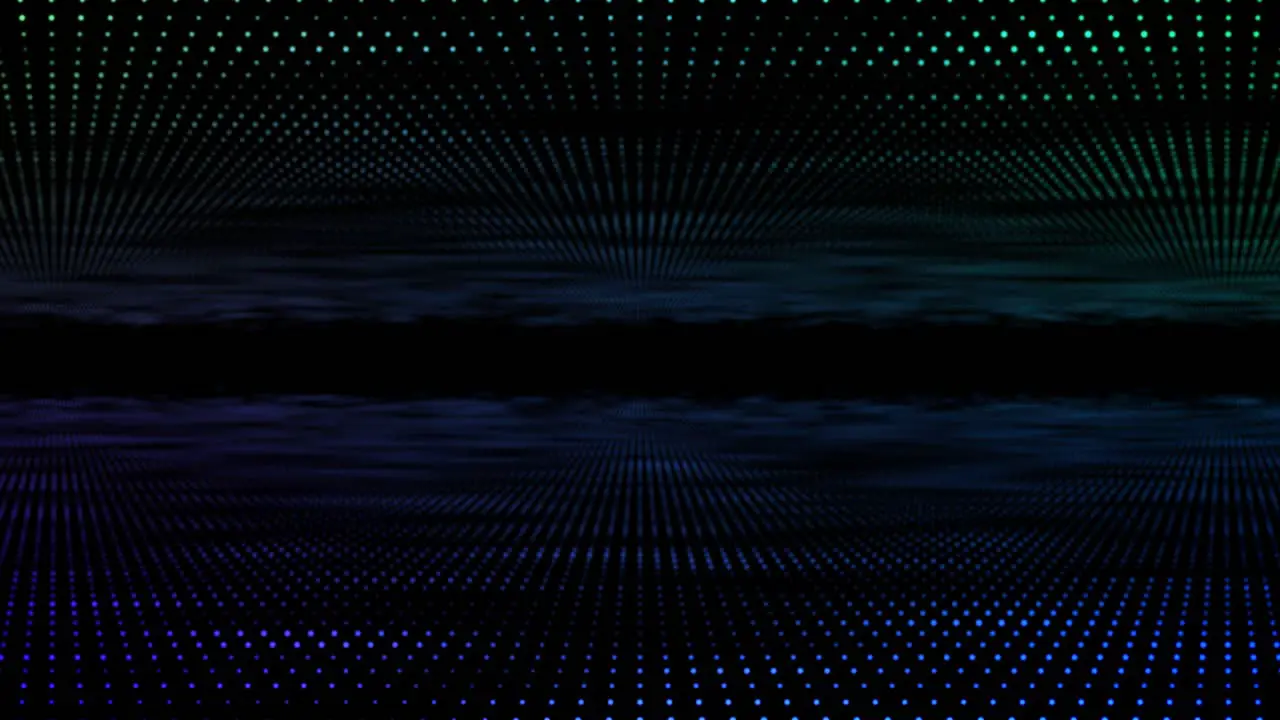 Digital disco dot 3D animation motion graphic tunnel dot glow lighting mirror particles on abstract black background loop visual effect live performance title 4K blue teal