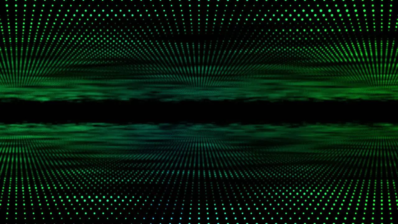 Digital disco dot 3D animation motion graphic tunnel dot glow lighting mirror particles on abstract black background loop visual effect live performance title 4K aqua green