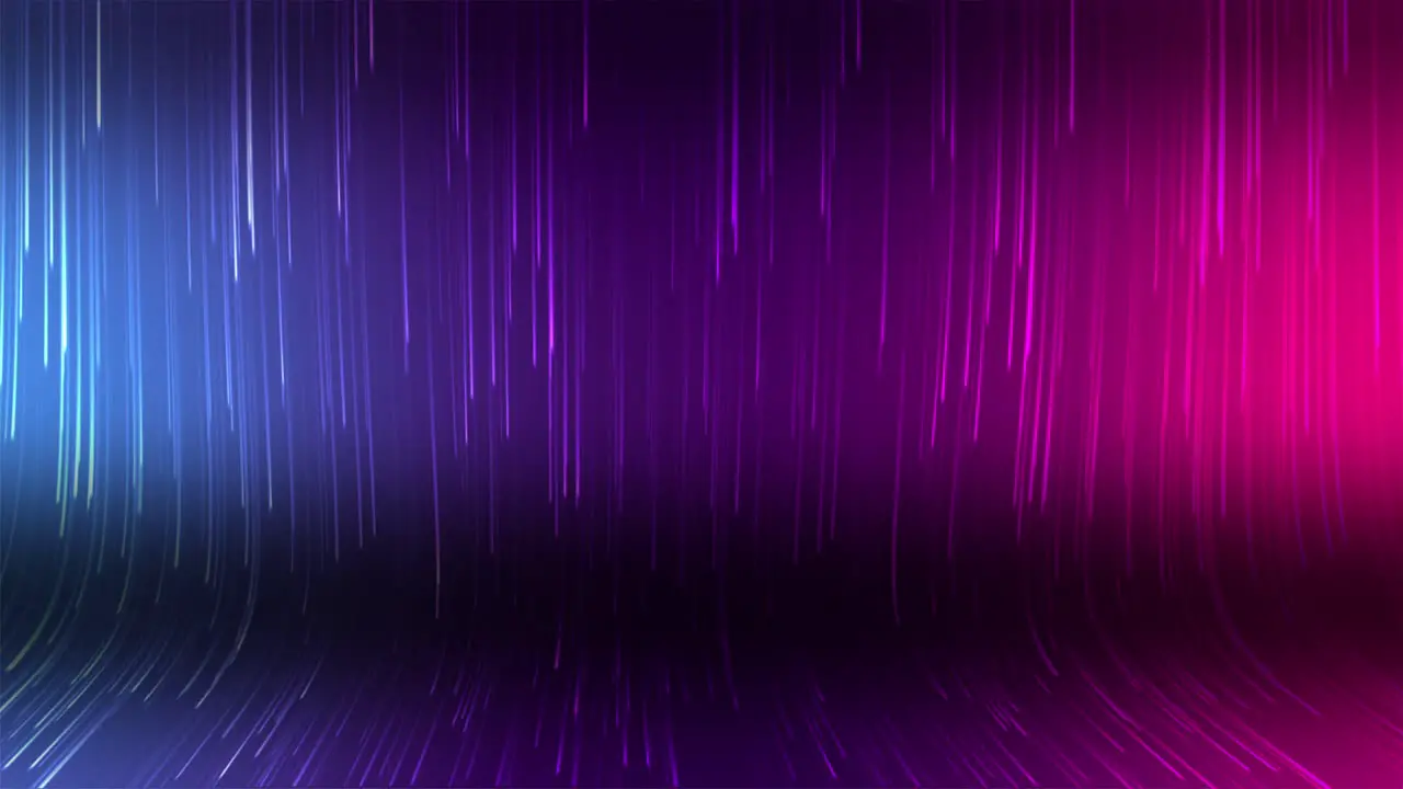 Animation of glowing colorful purple red magenta and blue falling lines simulating fiber connections and datum transmission