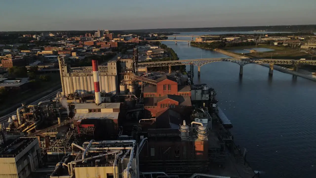 Beautiful aerial drone shot of the industrial old industries present in Peoria Illinois