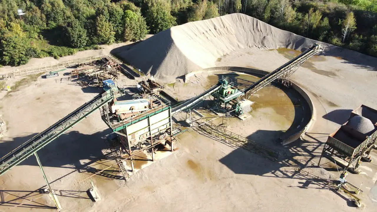 Quarry Machinery in Aggregates mine high angle from Drone