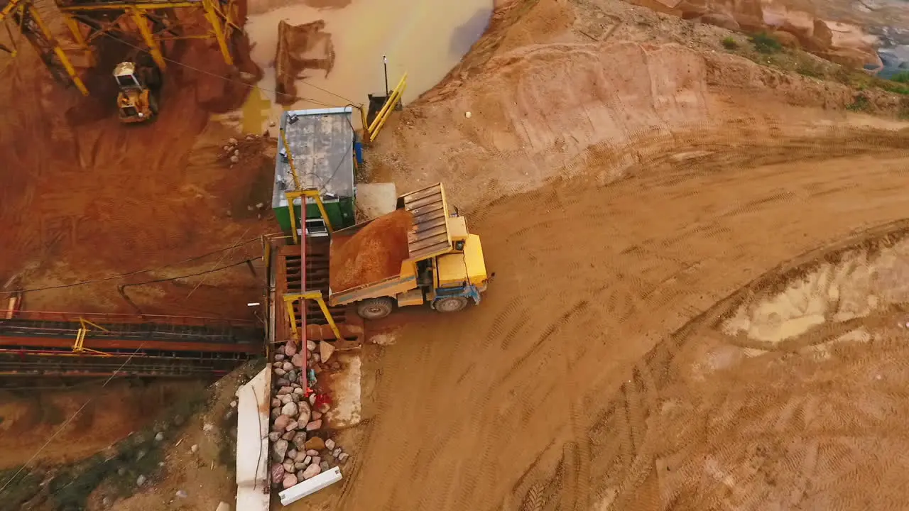 Aerial view mining truck transporting sand Mining industry Aerial industrial