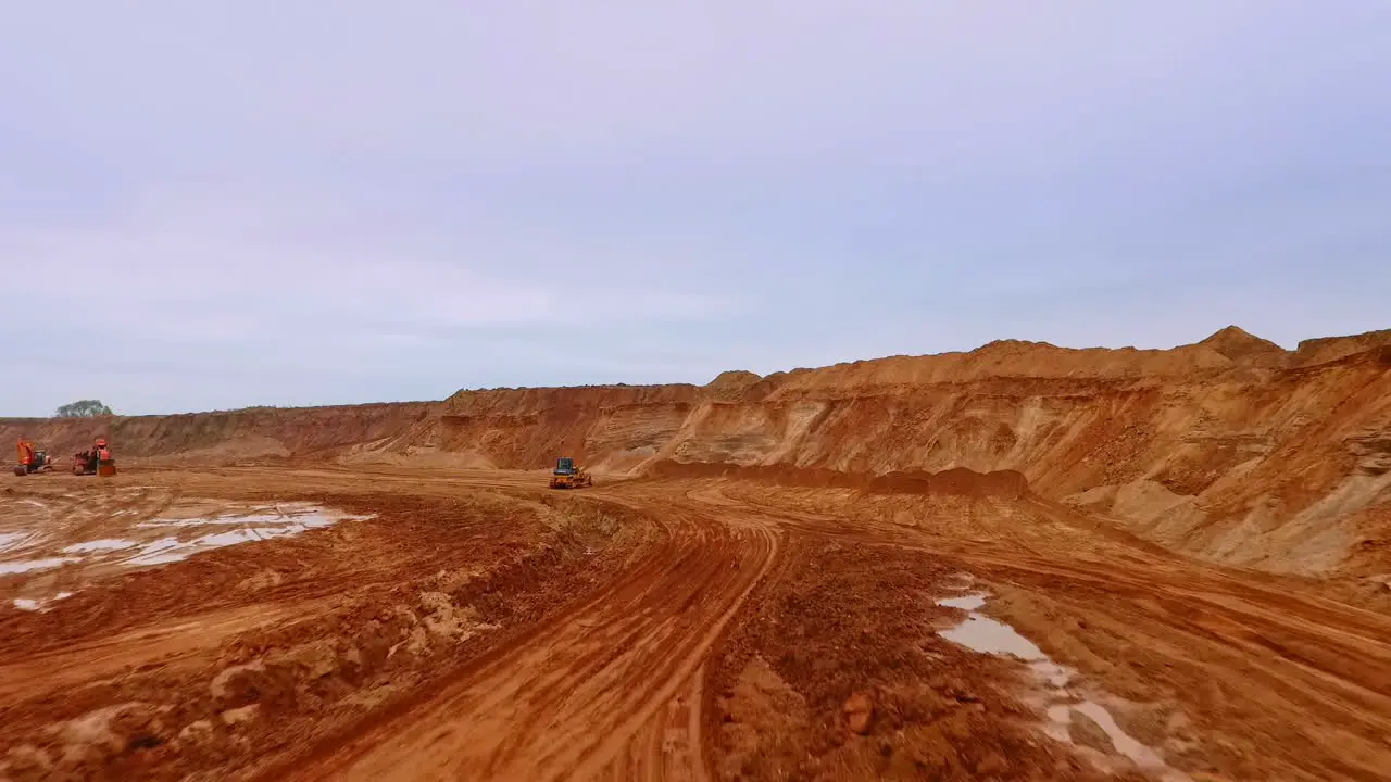 Aerial view of road to industrial territory sand mine Sand mining process