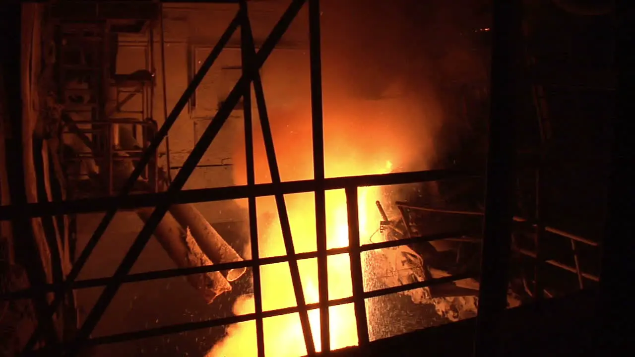 Industrial furnace fire Fire sparks from industrial furnace Steel furnace