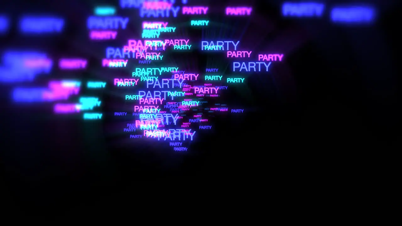 Motion of neon text Party in dark background